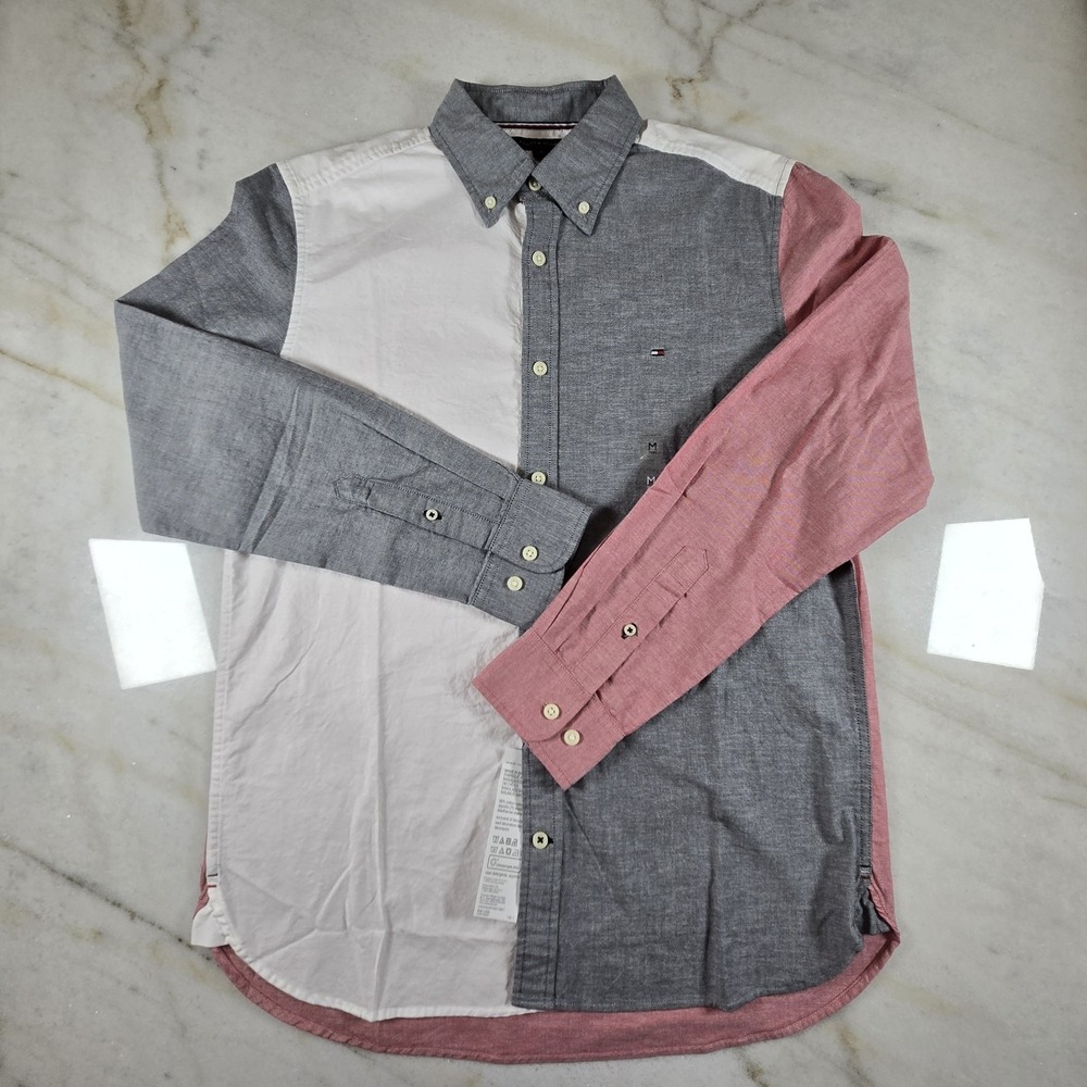 Tommy Hilfiger Oxford Shirt Mens M Colorblock Button Down Long Sleeve NEW